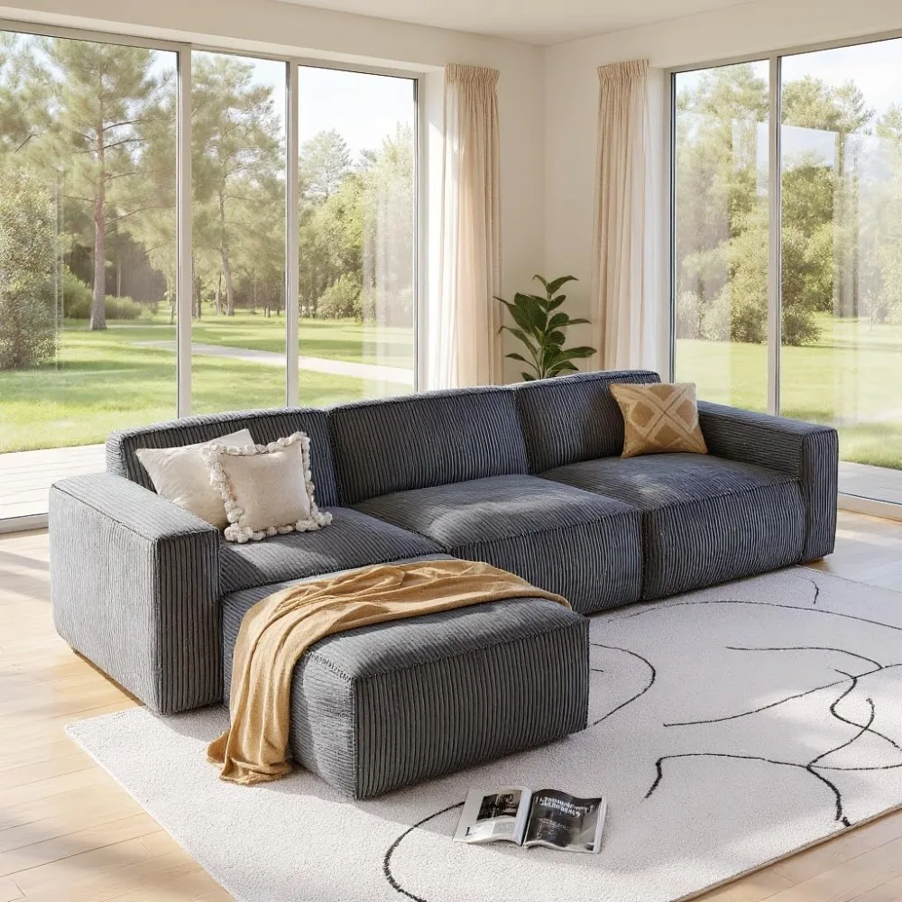 

111 Sectional Couch with L-Shape Chaise, Corduroy Cloud Couches with Deep Seats, Boneless Couches for Living Room