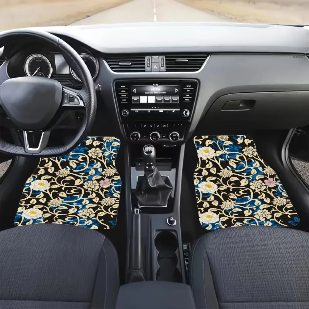 Floral Patterned Car Floor Mats Made Of Crystal Velvet Material, A Four-Piece Set Including A Trunk Mat, Travel Additions, Fun D