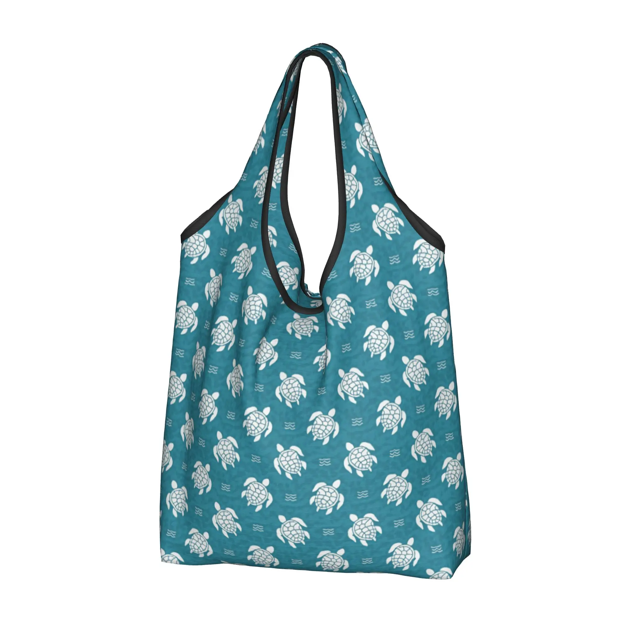 Reusable Medium Scale Sea Turtles on Turquoise Blue Ocean Water Background Shopping Bag Tote Bag Portable Groceries Shopper Bags
