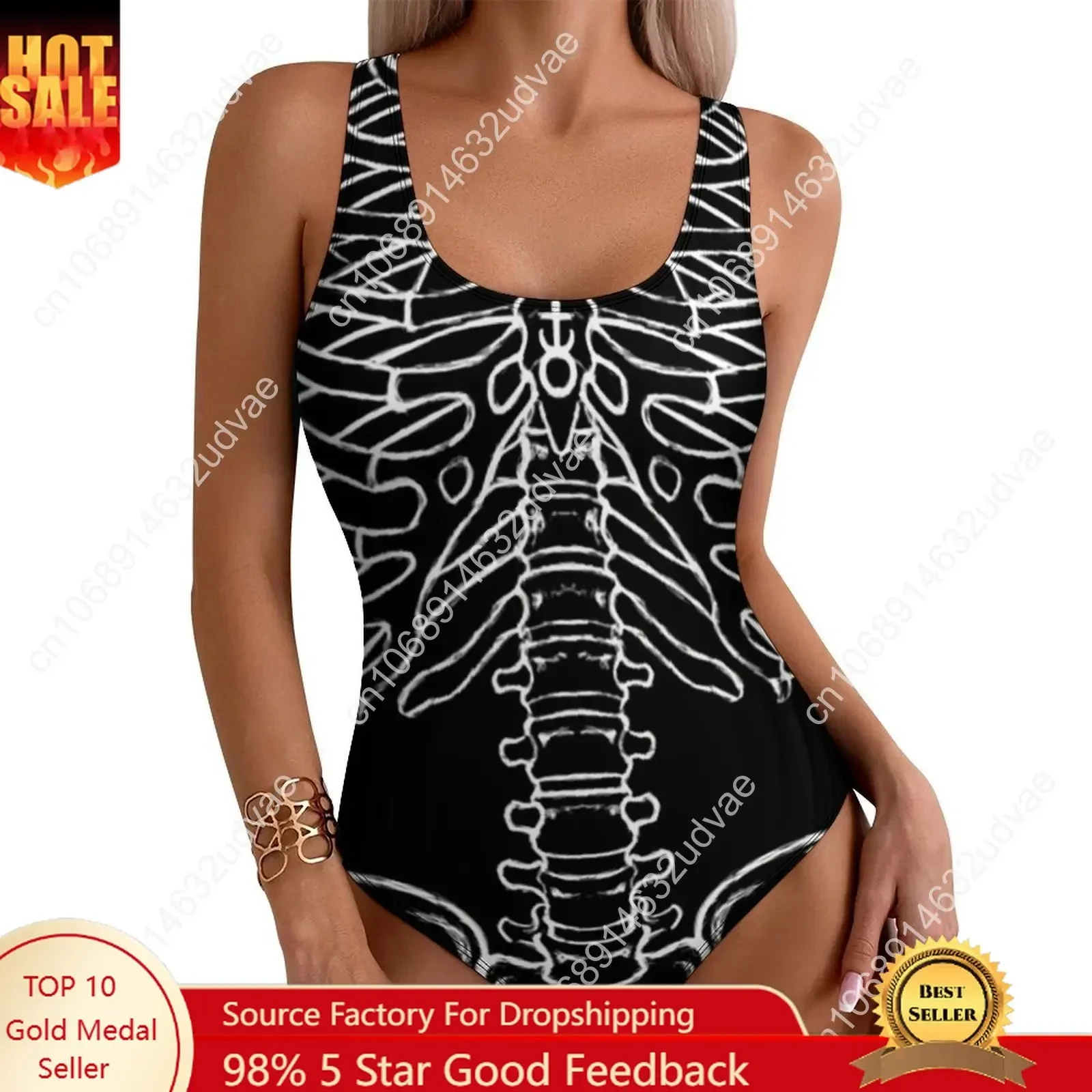 Skeleton Graphic Swimsuit Magic Dread Punk Swimwear One Piece Holiday Surf Swimsuits Sleeveless Monokini Women Push Up Beachwear