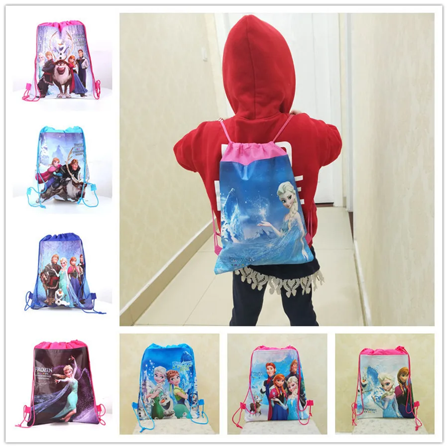 27*35cm Frozen Elsa Mochila Gift Bag Non-woven Birthday Party Favors Gift Shopping Bag Drawstring Backpack Party Decoration