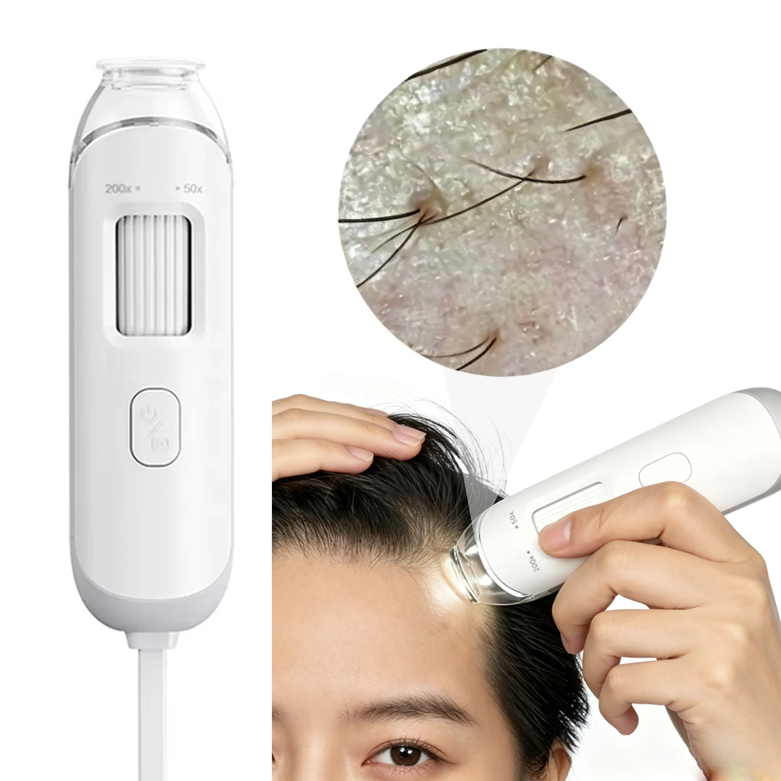 Hair Porosity Test - ใหม่ 50X/200X เครื่องตรวจจับรูขุมขนหนังศีรษะ เดอร์มาโทสโคป เครื่องวิเคราะห์ผิวหนัง สำหรับการวินิจฉัยหนังศีรษะ
