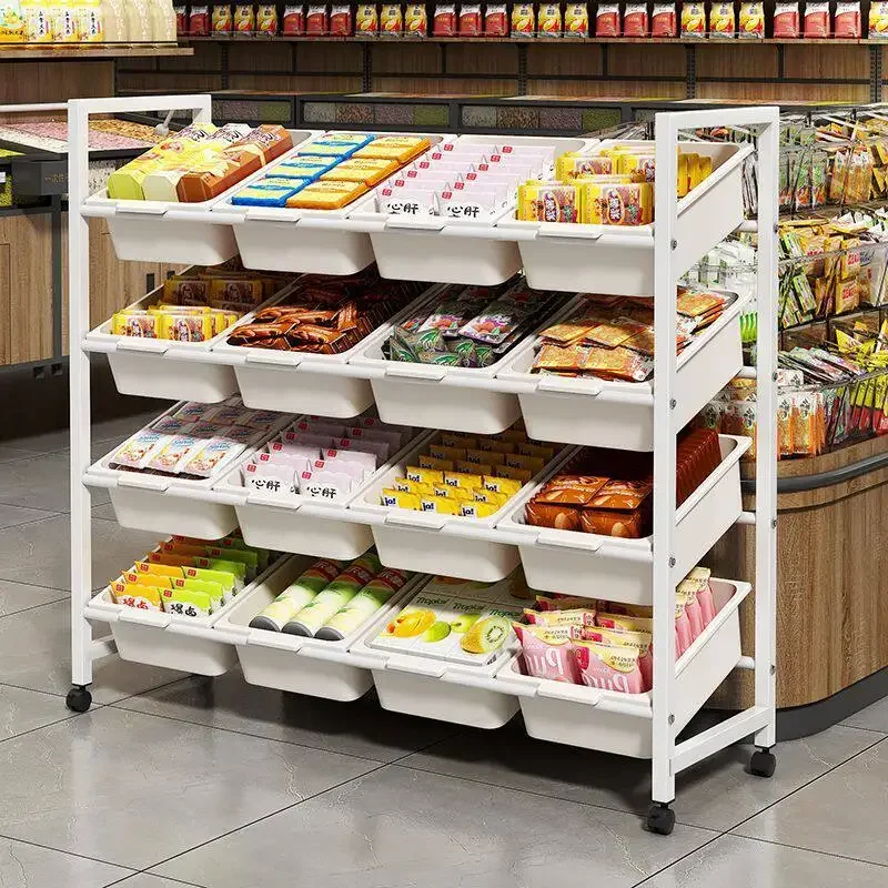 Extended Length Grocery Store Snack Shelf Beverage  Produce Display Rack Fruit Shop Storage Organizer Iron Material