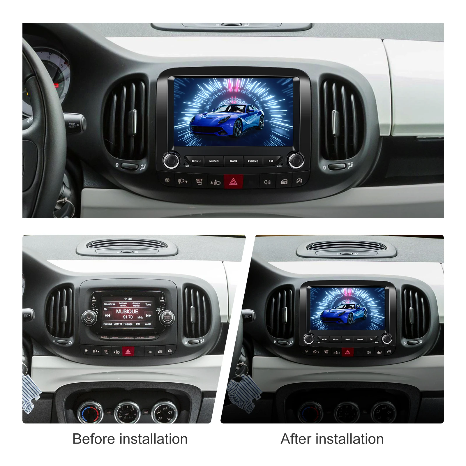 Podofo-Radio Multimedia con GPS para coche, reproductor con Android, 2 din, 7 pulgadas, 2 + 64 GB, audio estéreo, para Fiat 500L, 2013, 2014, 2015,