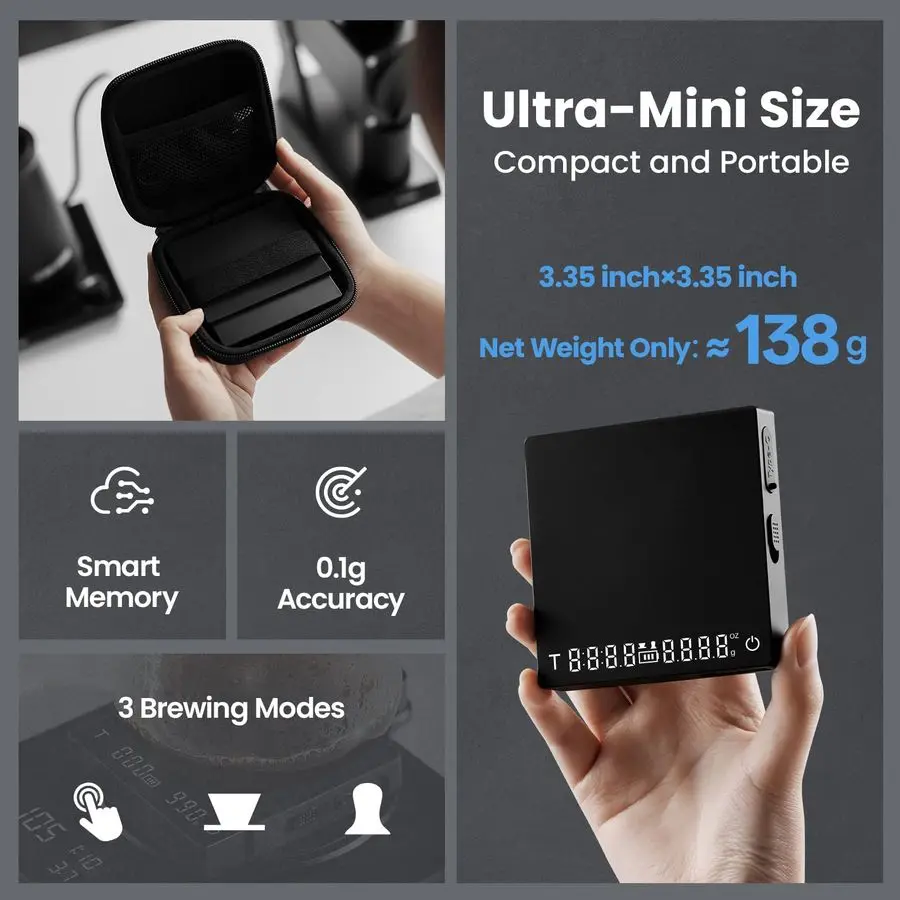Super Mini Espresso Scale with Timer, Digital Coffee Scale with Espresso Pour Over Manual Mode, Rechargeable Coffee Bean Scale,