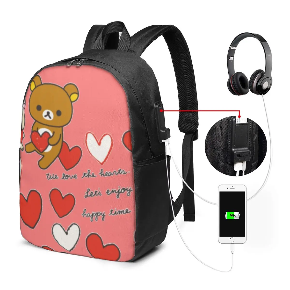 Rilakkuma Sakura Backpack Travel Notebook Bag Computer College Student School Bag Laptop Shoulder Bags for Men Women
