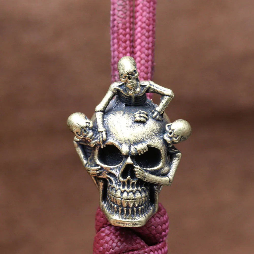 Skeleton Skull Head Brass Knife Beads EDC DIY Paracord Woven Bracelets Lanyard Pendants Accessories Outdoor Tool Hangings Charms