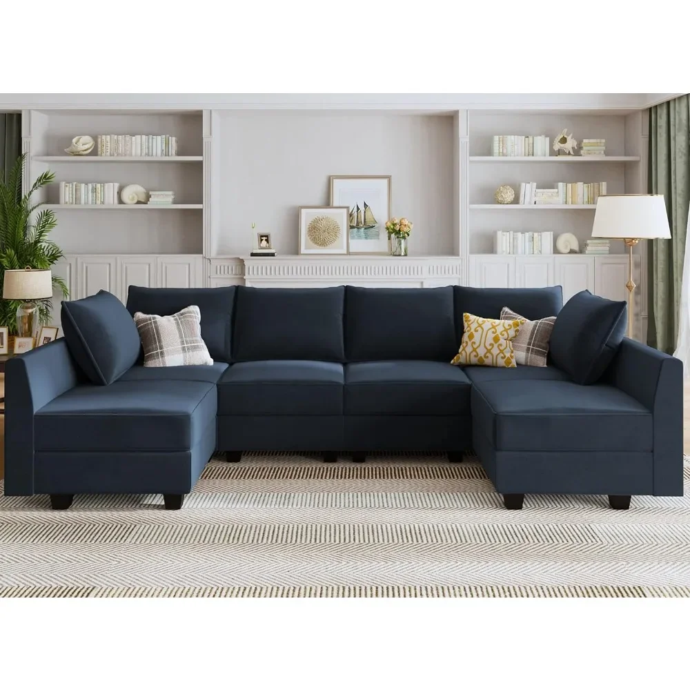 Convertible Sectional Sofa Velvet U Shaped Couch with Reversible Chaise Modular Sectional Couch 6 Seater Sofa with Storage Seat