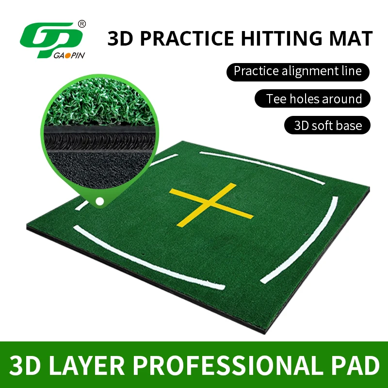 5x5 ft Nylon Putting Green Golf Practice Hitting Mat with 3D Alignment Line Swing Position Teaching for Driving Range Practice