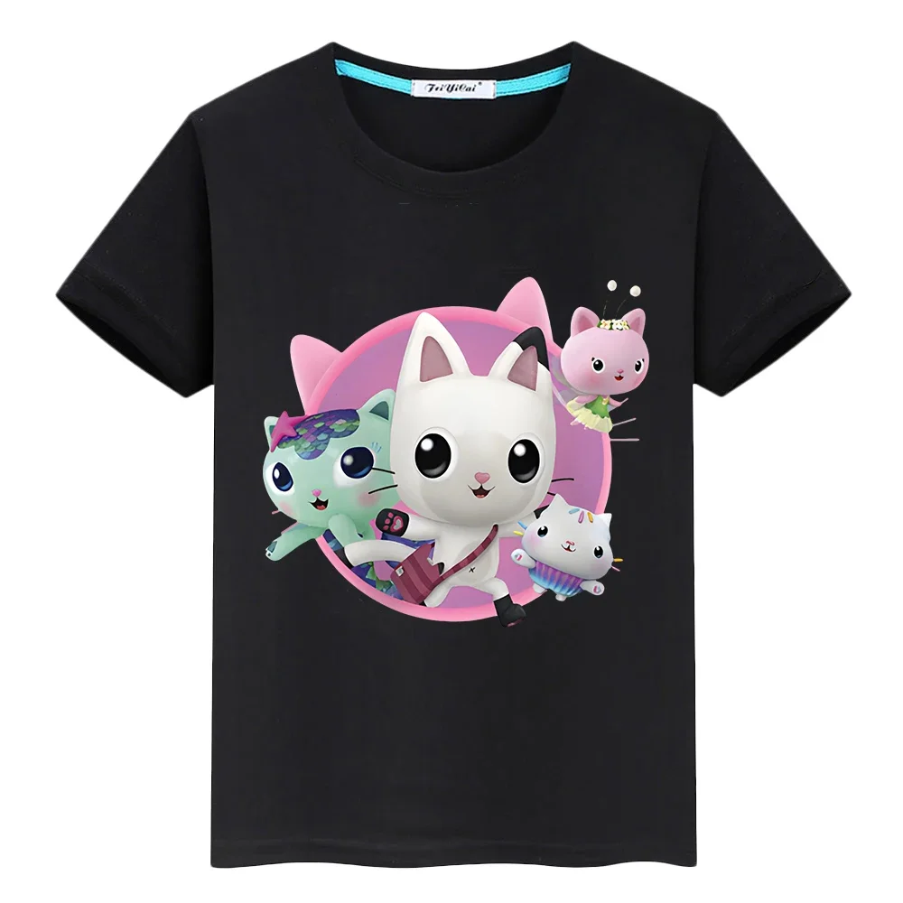 Gabbys Dollhouse Print 100%Cotton T-Shirts 2024 boys Cute Short Sleeve anime T-shirt Kawaii Tops y2k one piece kids clothes girl