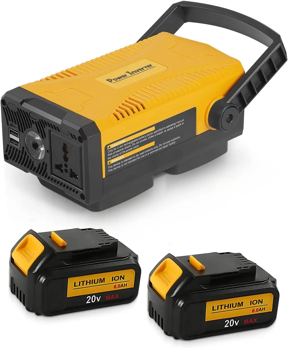 

Модернизированный портативный инвертор 300 Вт, совместимый с 2 аккумуляторами 20 В 6,0 А, преобразователь DC 20 В в AC 110–120 В, модифицированная синусоида