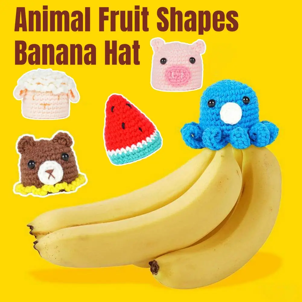 5-6cm Banana Hat Yarn Knitted Washable Animal Shape Hand-woven Fruit Cover Keep Bananas Fresher Finger Size Reusable Fresh Cap