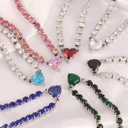 Stainless Steel Tennis Chain Bracelets Heart Pendant Bracelet Color Zircon Bracelet for Women Jewelry