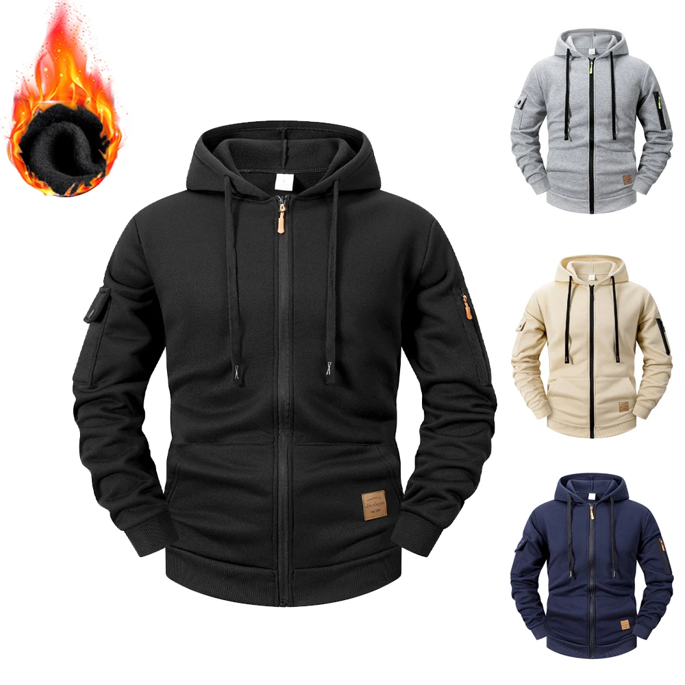

Men's Thermal Fleece Lined Full Zip Hoodie Casual Hooded Sweatshirt Autumn Winter Warm Outdoor Sports Jacket for Men Street Coat