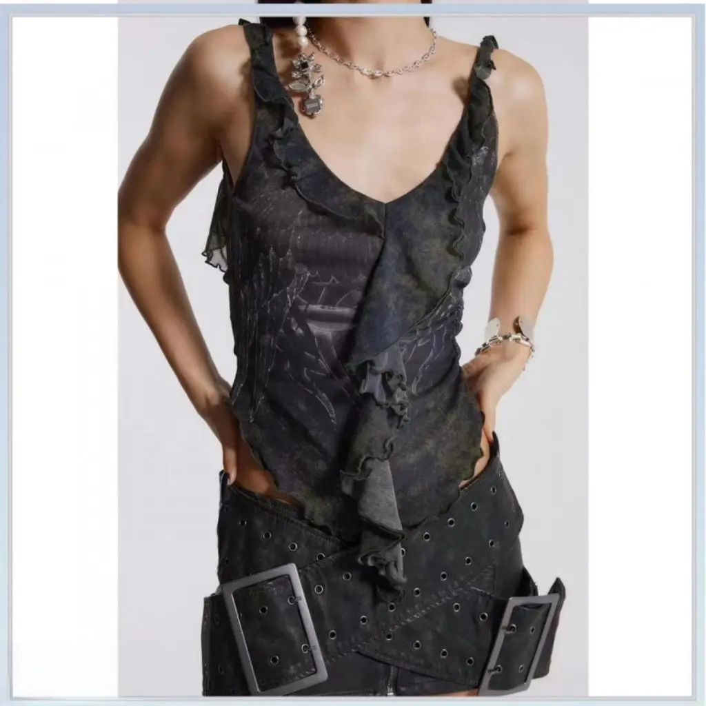 

Jaded London Women's Distressed Pu Leather Skirt Double-Breasted Low-Waist Sexy Millennium Hottie Washed Design