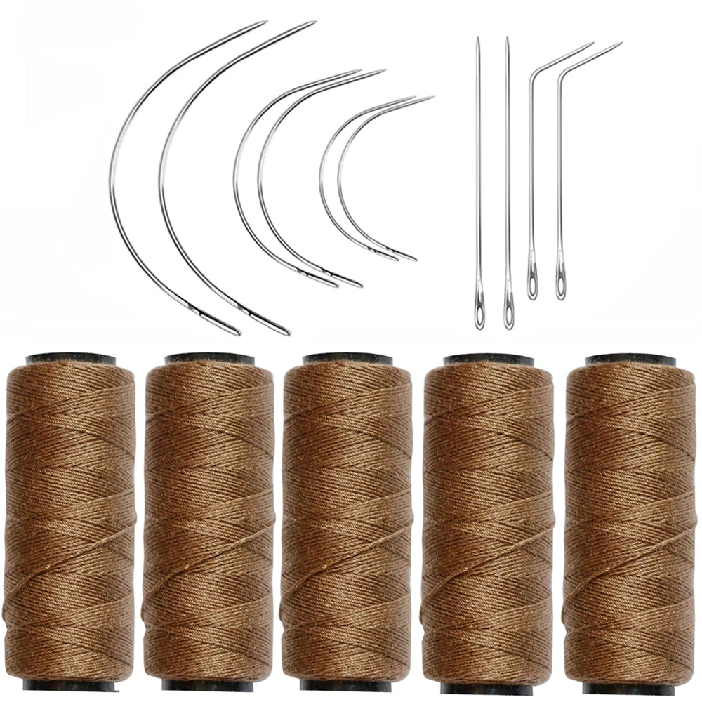 

5pcs /1pcs Hair Weaving Threads with 10Pcs/5pcs C/J/I/ Shaped Needles Sewing Waxed Thread for Hand Sewing, Hair Extensions