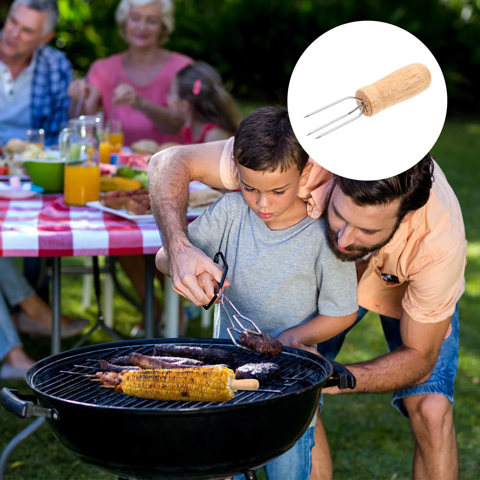 10Pcs Corn Rod Barbecue Forks Stainless Steel Three Prong Skewers Holder Safe Easy Grip for Bbq Picnic Camping