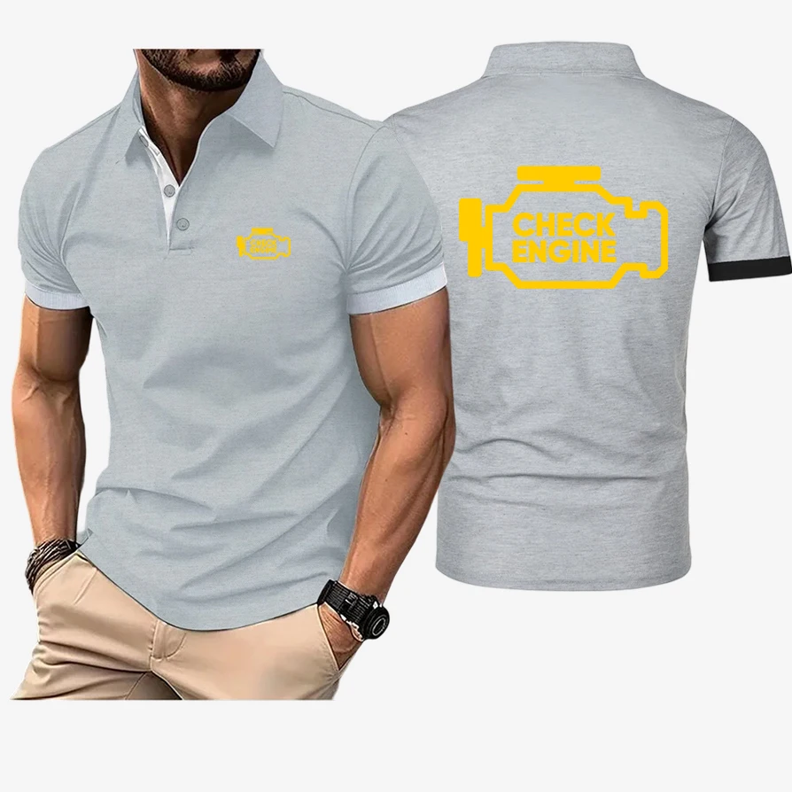 2025 Mechanic Auto Repair Check Engine Light Print Men's New Summer Fashion Breathable Polos Shirt Casual Solid Color Slim Top