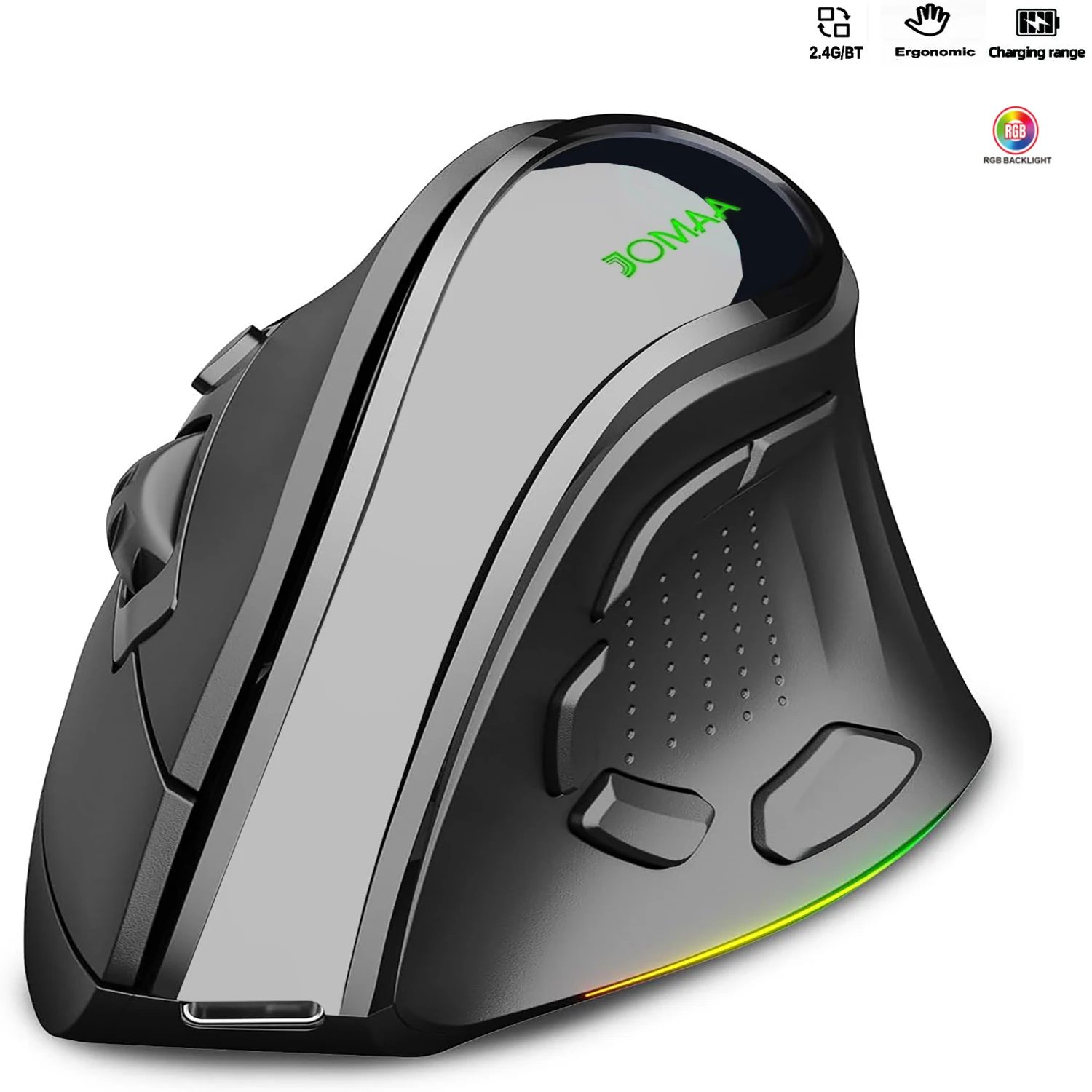 2.4G&Bluetooth Dual Mode RGB Rechargeable Wireless Vertical Ergonomic Mouse 5 Side Buttons for Computer Notebook Laptop,Android