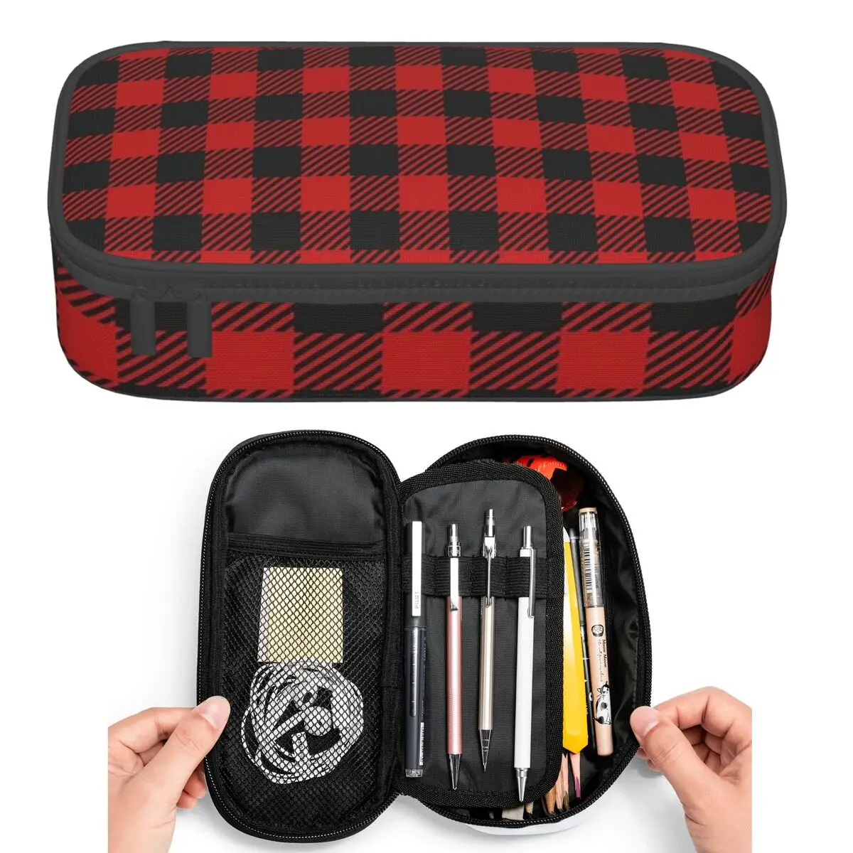Red And Black Seamless Pattern Pencil Cases for Student Pen Box Pencil Bag Big Capacity Pencil Pouch Pen Holder