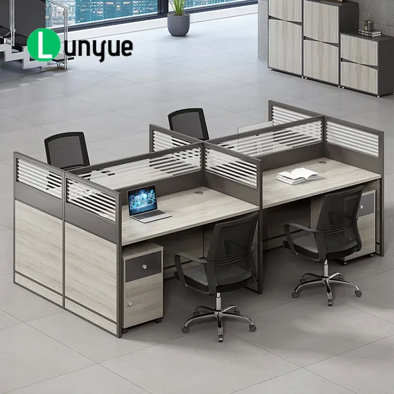 Modern Office Desk and Chair Combo with Privacy Screen Double Workstation Staff Card Seat Ergonomic Computer Table for Home