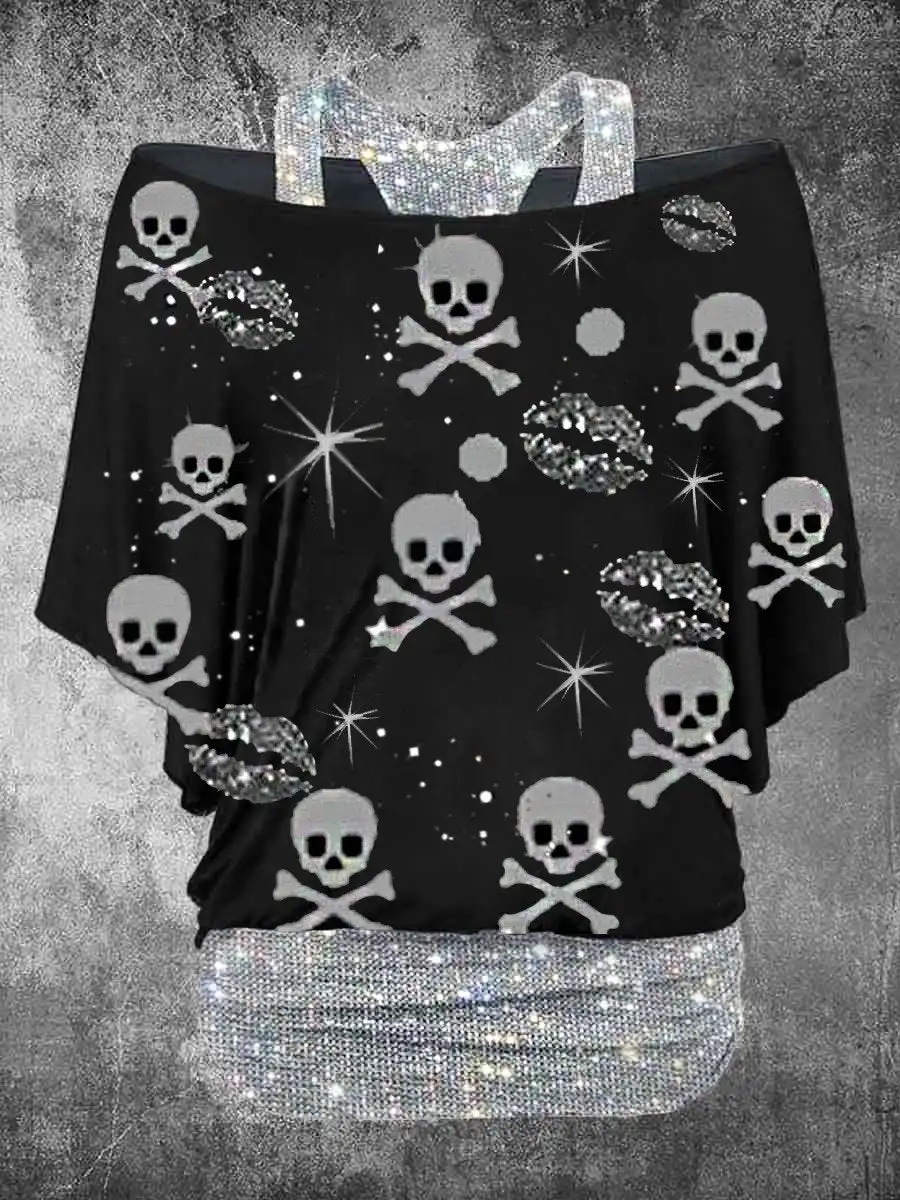 PLstar Cosmos 3D Printed Horror Pattern Faux Two-Piece Top Women's Casual Skull T-Shirt Harajuku Streetwear