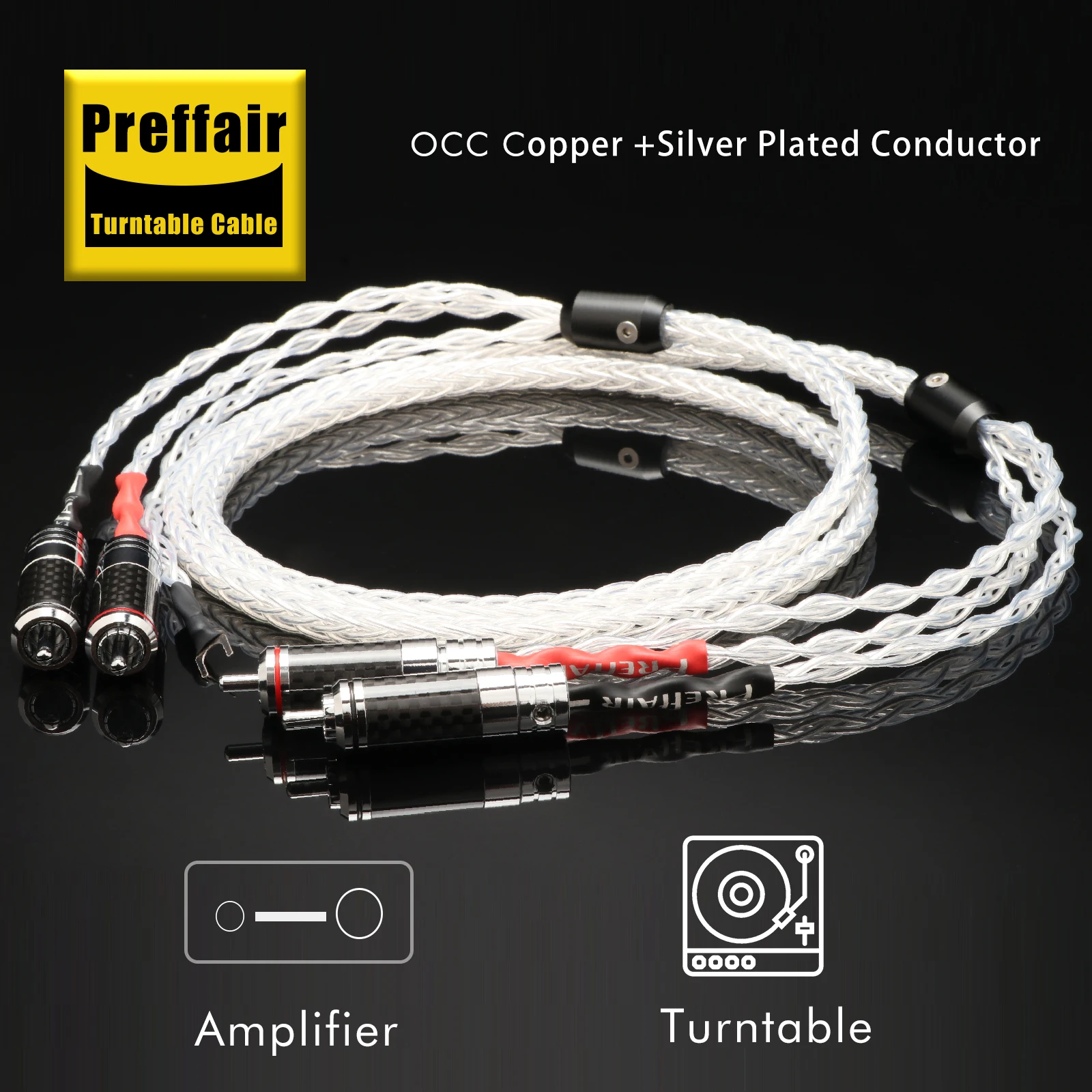 Hi-End Phono Cable OCC Silver-Plated 2RCA to 2RCA With 12 Strands Rca Audio Cable Rhodium Plated RCA Plug  for LP Vinyl Record P
