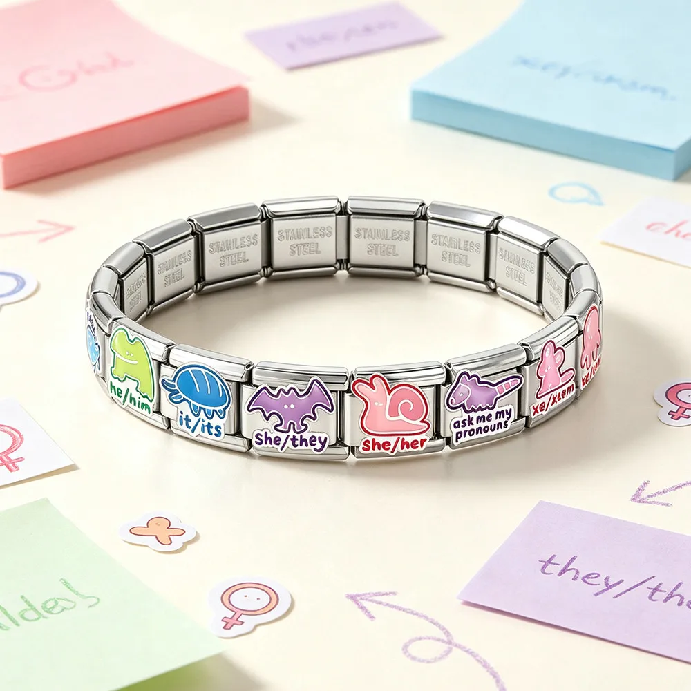 Bunte Englische Wort-Tier-Serie Handkette Edelstahl-Schmuck Italienische Glieder Passend für 9mm Armband DIY-Zubehör – Detail 3