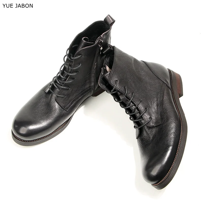 Brown Cowhide Men's Boots Genuine Leather Shoes Men Side Zipper Ankle Boots Handmade Retro Luxury Men's Formal Shoes Black view 5