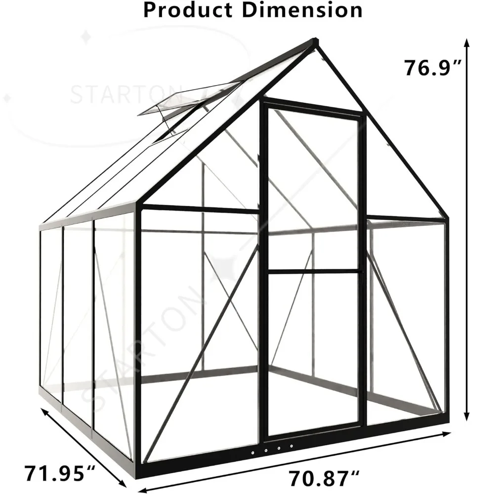 6 x 6 FT Polycarbonate Greenhouse for Outdoors, Heavy Duty Walk-in Greenhouses with Roof Air Vent