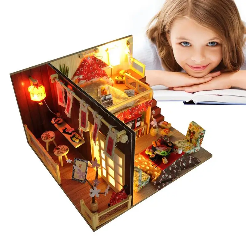 

Miniature Dollhouse Wooden DIY House Kit With Dust Cover House Puzzle Kit 3D House Jigsaw Model Cottage By Hand Japanese Style