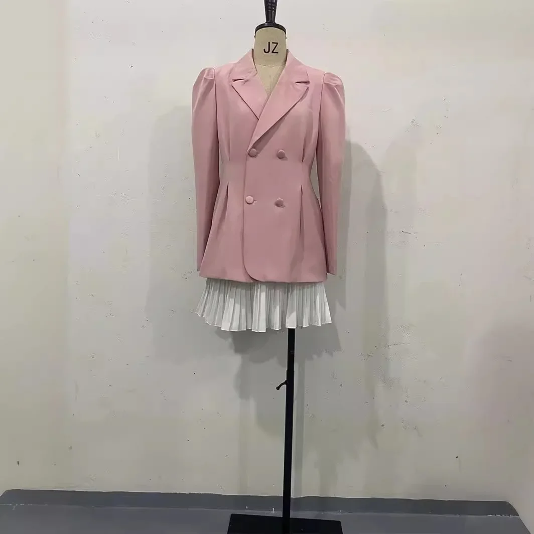 Suit Woman New Pink Breasted Long Sleeved Small Blazer Fashion Casual Versatile Solid Jacket for Female Streetwear 2024 Autumn