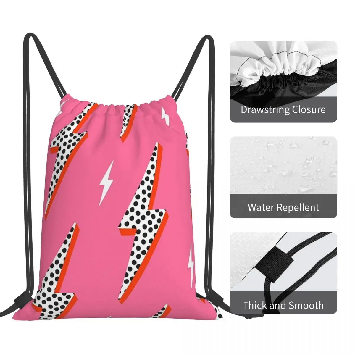 Lightning Bolt Thunder Flash Preppy Pink Backpacks Drawstring Bags Drawstring Bundle Pocket Sports Bag BookBag Travel Students