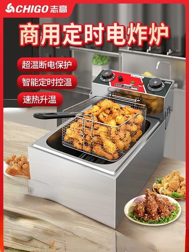 220V High Efficiency Commercial Electric Deep Fryer with Timing Function and Double Tanks for Frying Chicken and French Fries