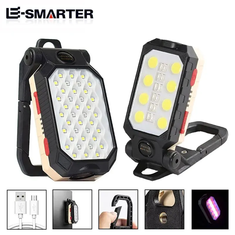 COB Magnetic Work Light Strong LED Flashlight Rechargeable Camping Waterproof Emergency Folding Floodlight With Power Display