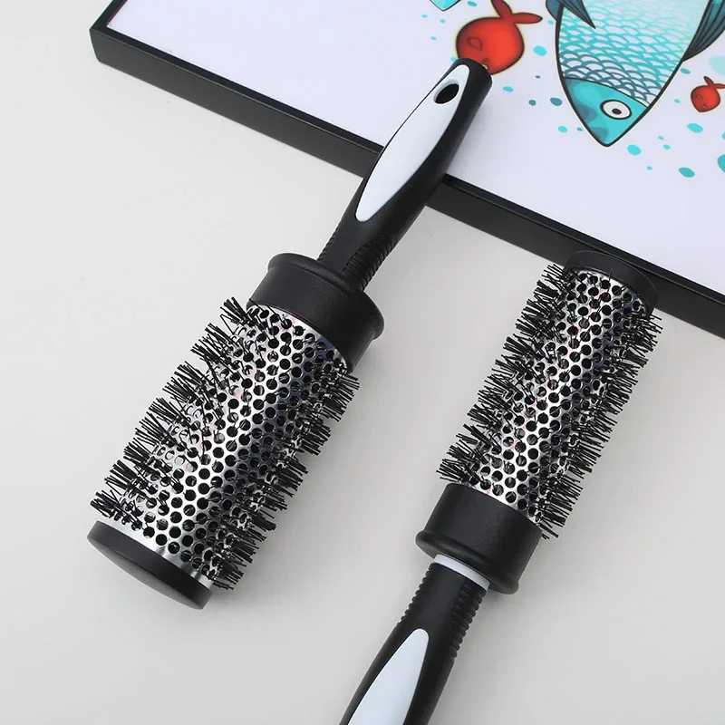 Hair Styling Hair Brush Nylon Comb Cylinder Curly Hairs Rolling Comb Thermal Aluminum Tube Round Barrel Hair Comb Curly Tool