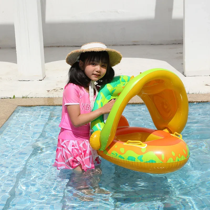 Infant Baby Float Swimming Seat Circle Inflatable Pool Swimming Ring Baby Water Seat with Sunshade Summer Beach Party Toys 3-6y