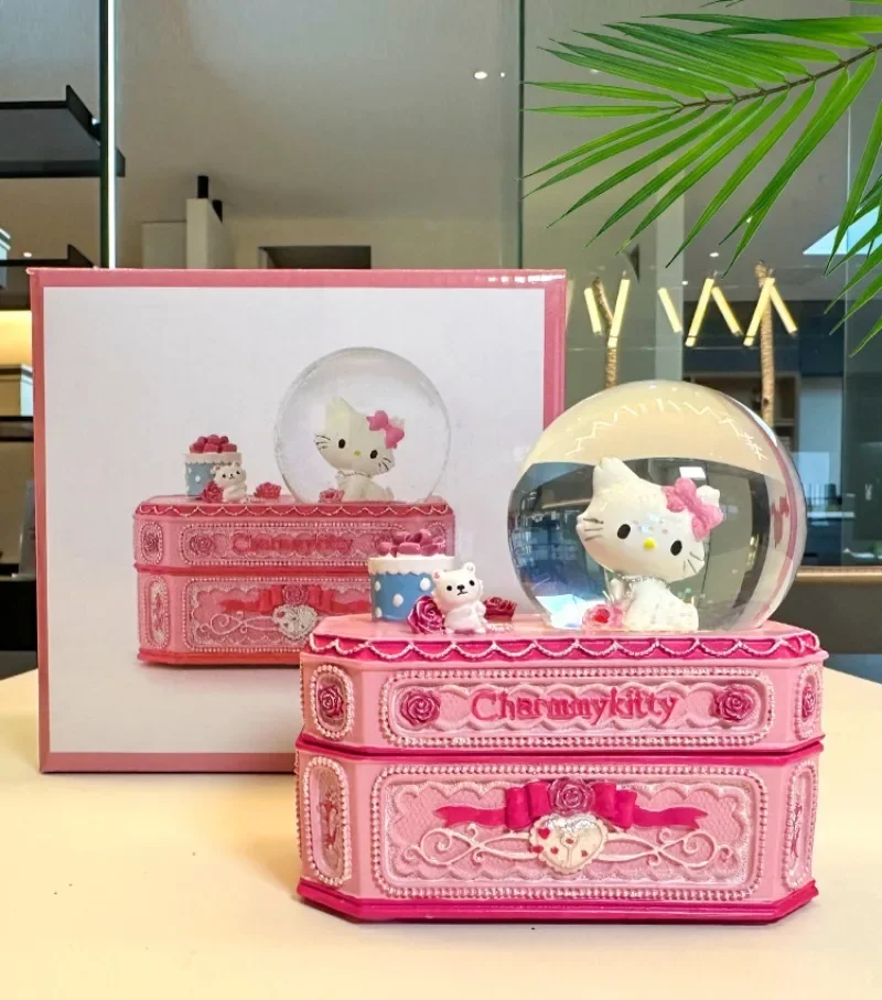 Sanrio charmmy Hello Kitty ลูกบอลคริสตัลใหม่กล่องเก็บเครื่องประดับสวยงามความจุขนาดใหญ่ตั้งโต๊ะเครื่องประดับของขวัญวันเกิดเด็กผู้หญิง