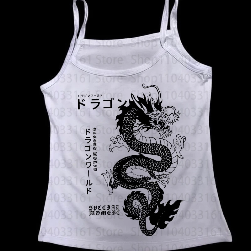 Goth Dragon pattern printing Aesthetic Women's Blouses Crop Tops Summer  Sleeveless HipHop Tank Top Vintage Short corset Emo Gir