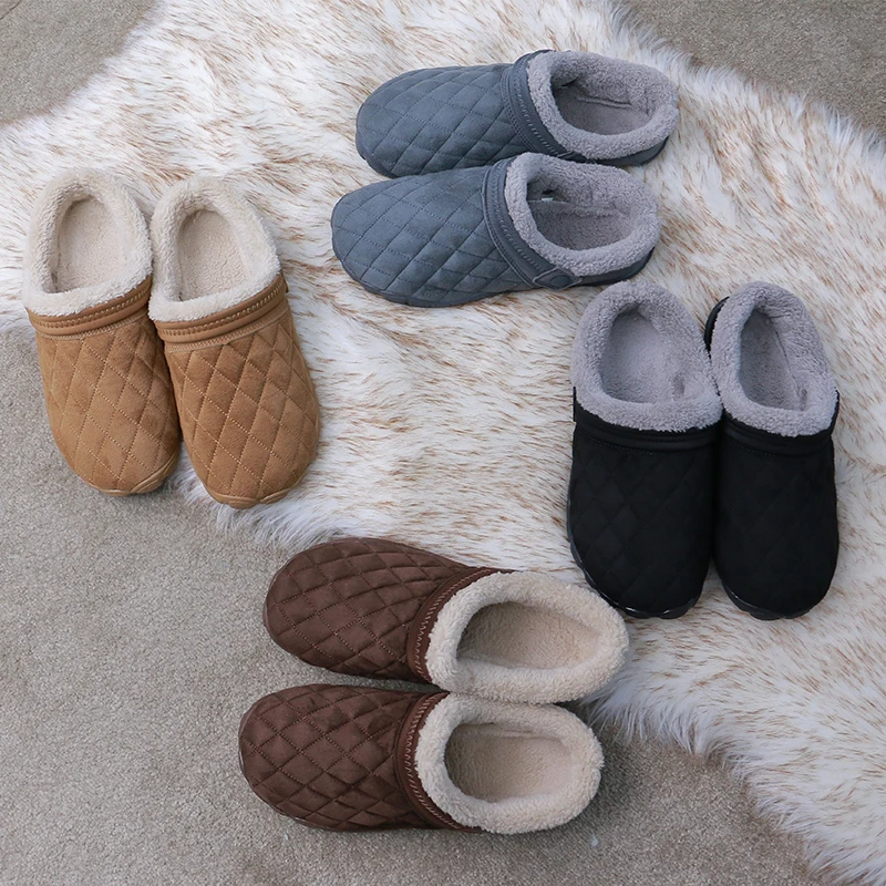 Big Size 50 Men Winter Warm Fur Slippers House Non-Slip Soft Shoes For Men Comfort Flat Home Indoor Bedroom Shoes Mens Slippers