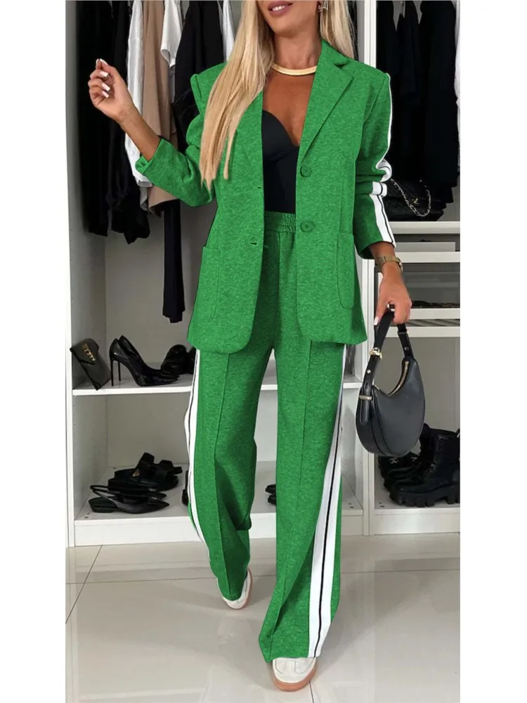 2 Piece Set Women Outfits Winter Fall Fashion Long Sleeve Blazer Coat Elegant Straight Leg Pant Set Women Sports Clothing 2024