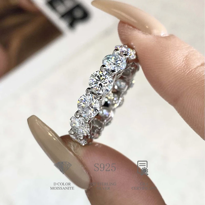 

DW 2.2ct-7ct D Color Moissanite Diamond Rings for Women Fine Jewely 925 Sterling Sliver Eternity Band Wedding Engagement Ring