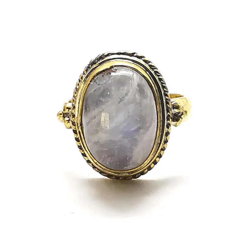 Natural Stone Rings Brass Inlaid Moonstone Lovely Vintage Rings for Lady From Nepal R210