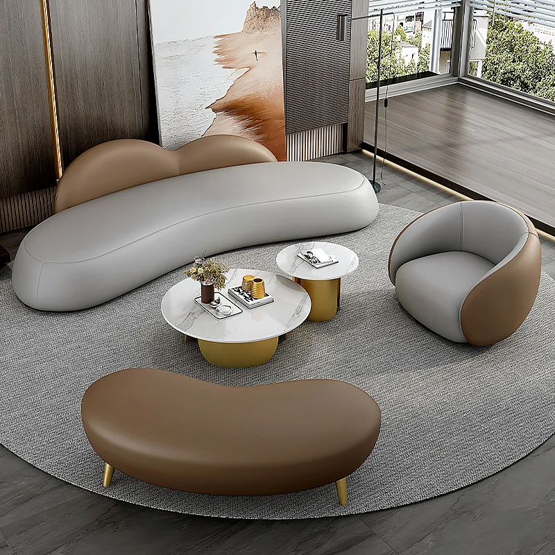 Combinación de mesa de centro de sofá de recepción de salón de oficina moderna de lujo ligero, ventas de salón de belleza
