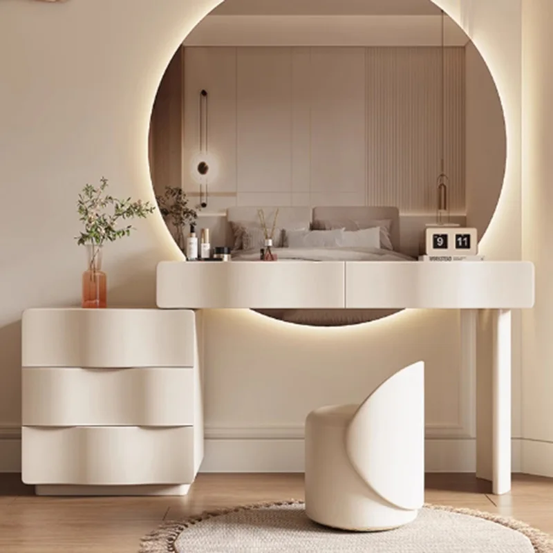 

Luxury Drawers Bedroom Dressing Table Modern Wood Lage Mirror Vanity Table Cosmetics Makeup Cabinet Vestidores Trendy Furniture