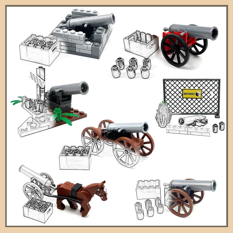 MOCS Bricks Medieval Military Special Napoleon Cannons Building Blocks Weapons Transport Vehicles Toys Children's Gifts DIY