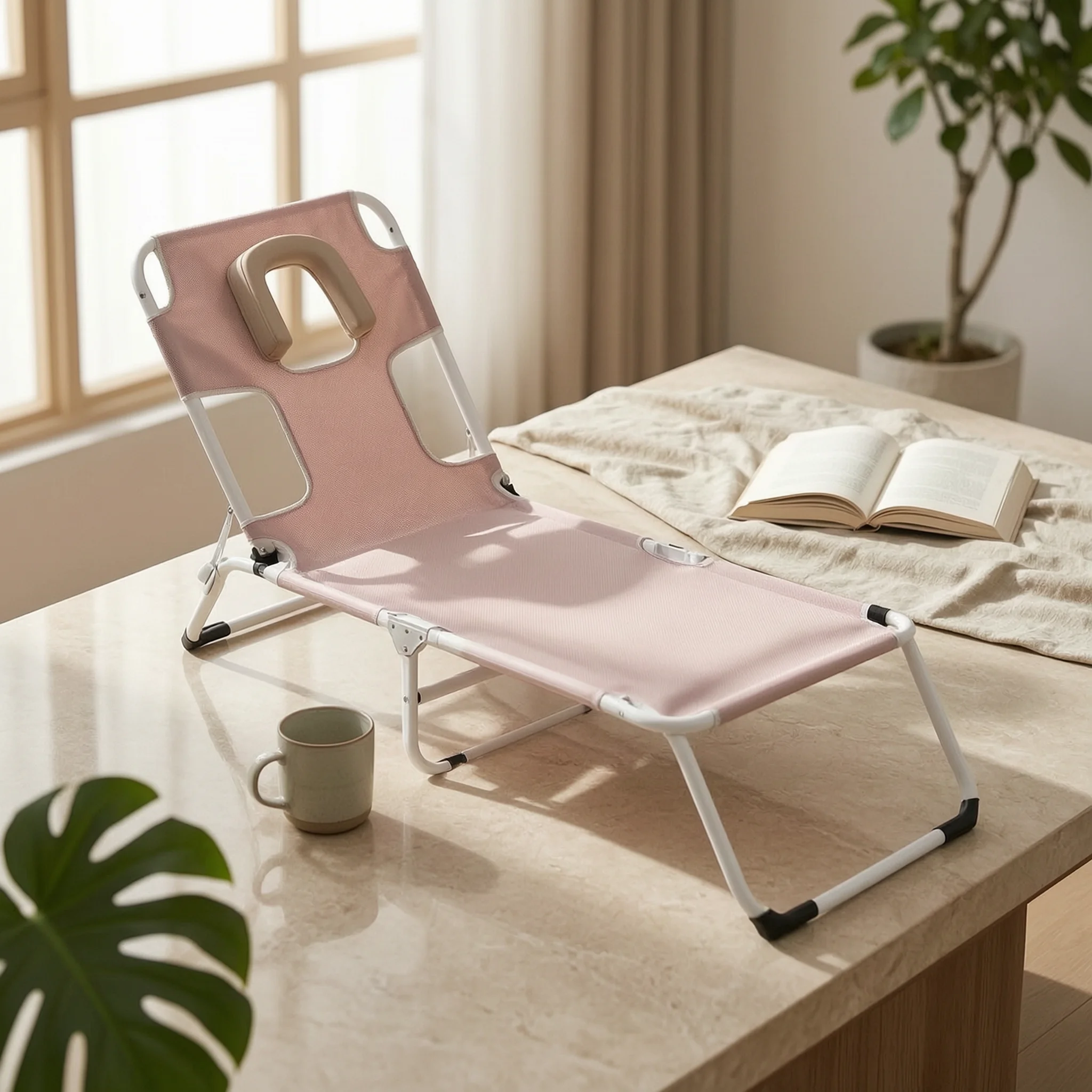 Folding Sunbed Adjustable Reclining Chair with Face Hole Reclining Lounger Compact Recliner Heavy Duty for Sunbathers, Poolside