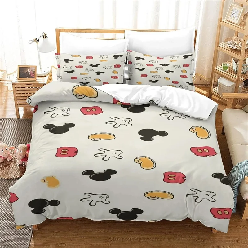 Mickey Duvet Cover Set tempat tidur lucu cetak 3D penutup selimut dua sarung bantal tunggal ganda multi-ukuran hadiah anak-anak