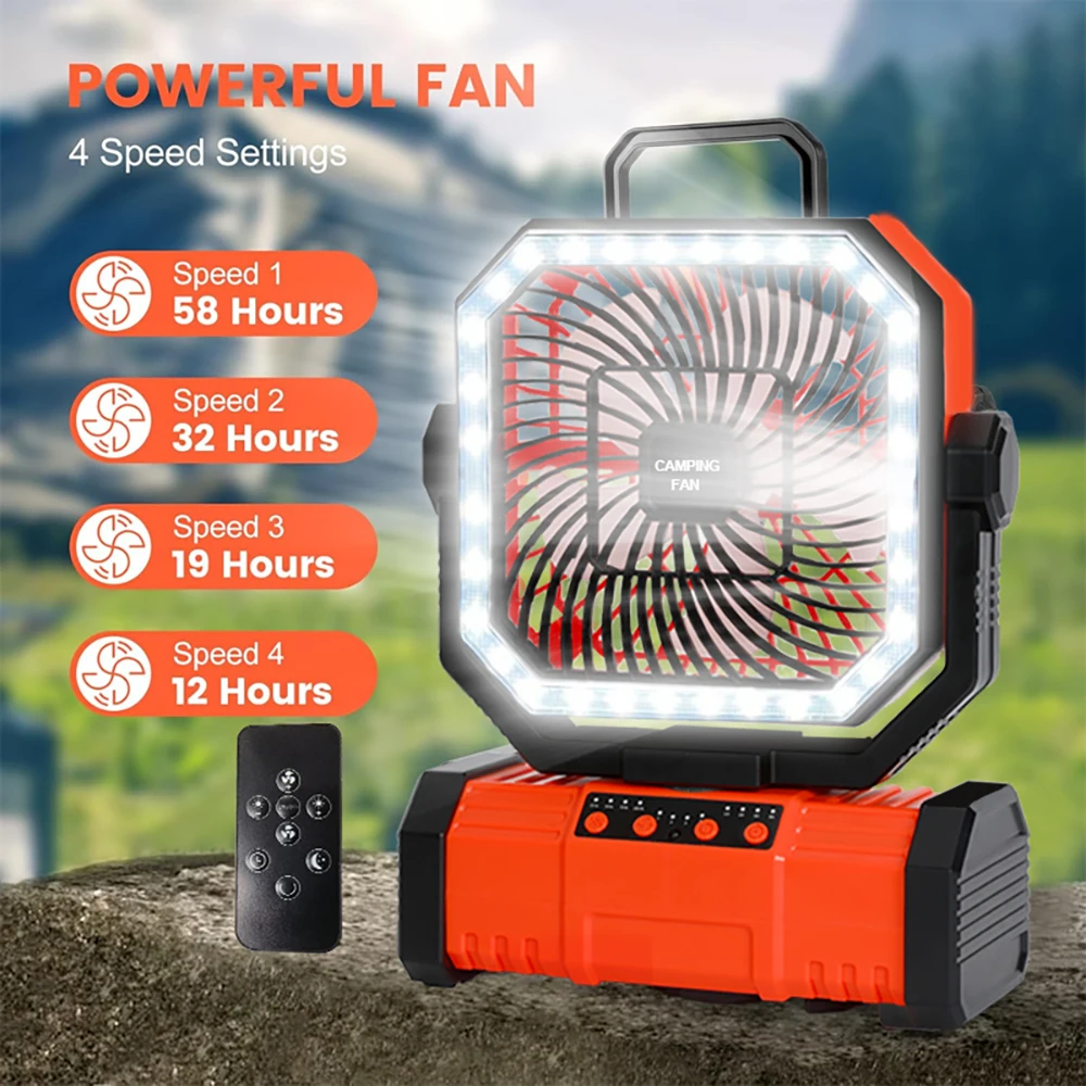 

20000mAh Portable Camping Fan With LED Lighting, Bluetooth Speaker, And USB Charging—Ideal For Outdoor Camping