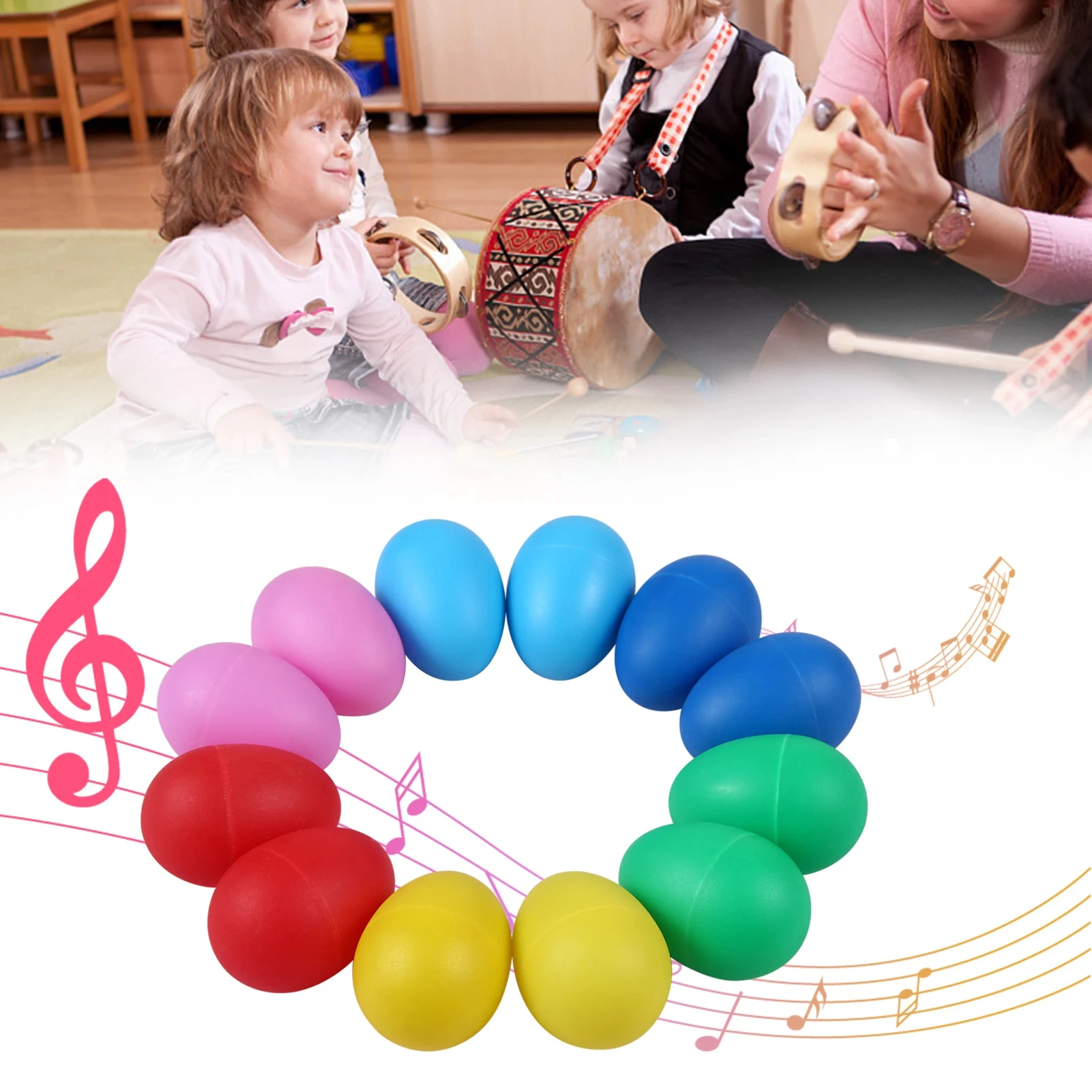 12Pcs Egg Shakers Musical Instruments Percussion Egg for Kids Toys Plastic Easter Egg Shaker for Education Musical Learning